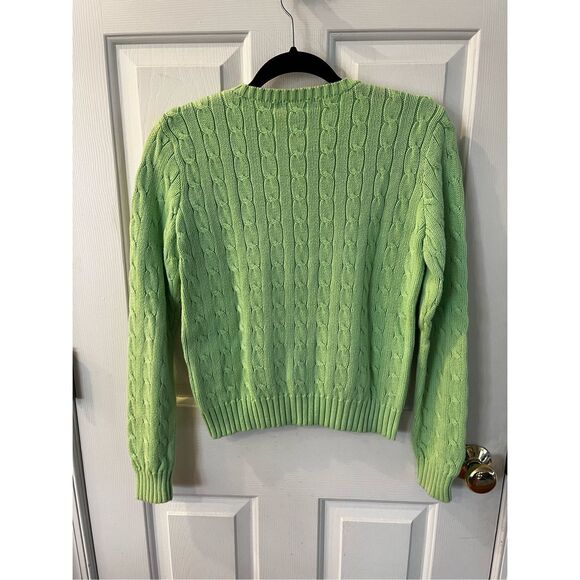Ralph Lauren Light Green Cable Knit Polo Pony Crew Neck Sweater sz M EUC - Picture 5 of 6